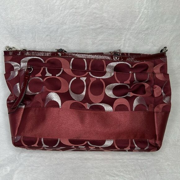 Coach Diaper Bag Maroon Burgundy Silver F20425 with Matching Small Bag - Picture 6 of 16